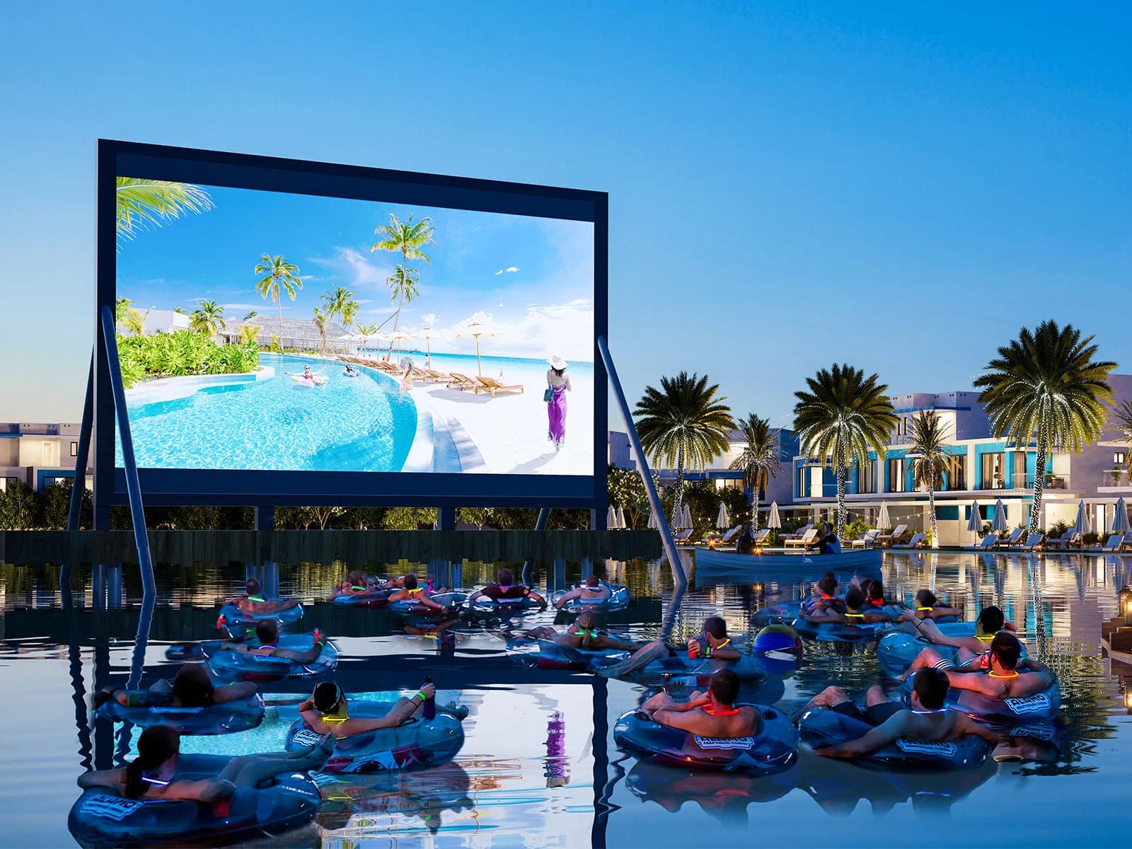 DAMAC Lagoons floating amphitheatre — official DAMAC still