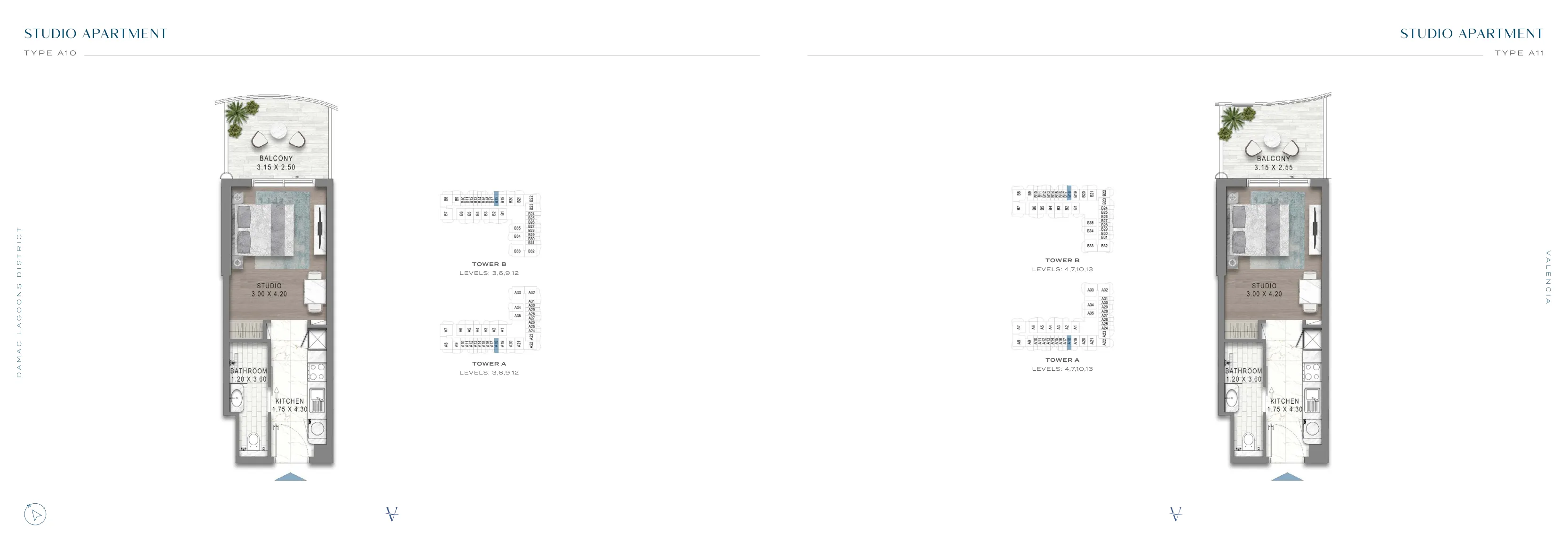 Valencia studio apartment floor-plan plate from the official DAMAC pack
